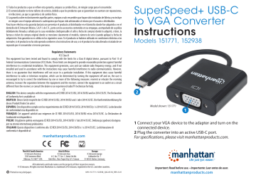 Manhattan 151771 SuperSpeed+ USB-C 3.1 to VGA Converter Quick Instruction Guide | Manualzz
