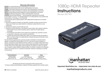 Manhattan 207799 1080p HDMI Repeater Quick Instruction Guide | Manualzz