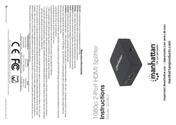 Manhattan 207652 1080p 2-Port HDMI Splitter Quick Instruction Guide | Manualzz