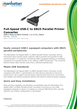 Manhattan 152518 Full-Speed USB-C to DB25 Parallel Printer Converter Datasheet