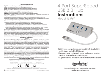 Manhattan 163767 4-Port SuperSpeed USB 3.0 Hub Quick Instruction Guide | Manualzz