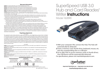Manhattan 163590 SuperSpeed USB 3.0 Hub and Card Reader/Writer Quick Instruction Guide | Manualzz
