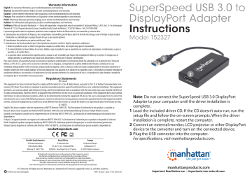 Manhattan 152327 SuperSpeed USB 3.0 to DisplayPort Adapter Quick Instruction Guide | Manualzz