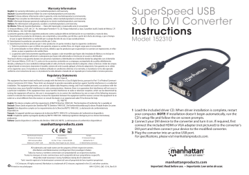 Manhattan 152310 SuperSpeed USB 3.0 to DVI Converter Quick Instruction Guide | Manualzz