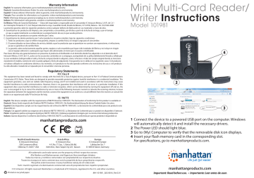 Manhattan 101981 Mini Multi-Card Reader/Writer Quick Instruction Guide | Manualzz