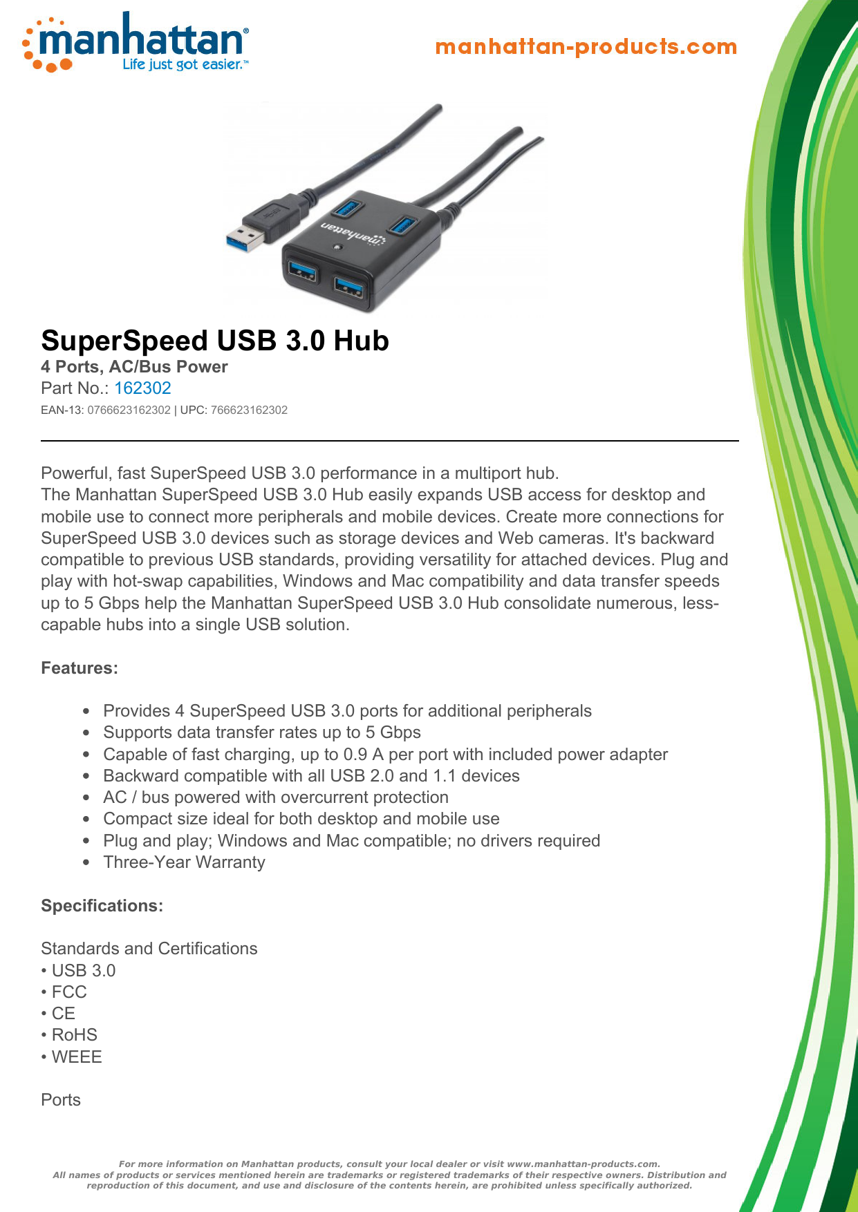 Manhattan SuperSpeed USB 3.0 Hub (162302)