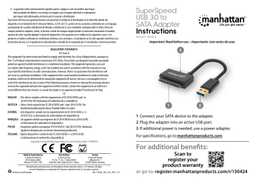 Manhattan 130424 SuperSpeed USB 3.0 to SATA Adapter Quick Instruction Guide | Manualzz