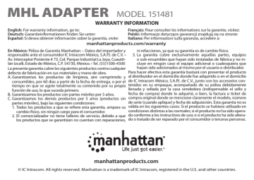 Manhattan 151481 5- to 11-Pin MHL Adapter Manuel du propriétaire | Manualzz