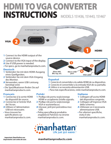 Manhattan 151443 HDMI to VGA Converter Instructions | Manualzz