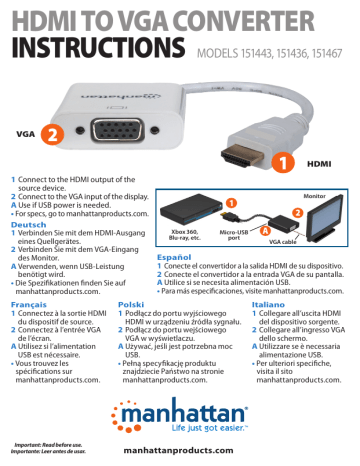 Manhattan 151443 HDMI to VGA Converter Instructions | Manualzz