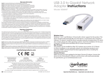 Manhattan 506847 USB 3.0 to Gigabit Network Adapter Quick Instruction Guide | Manualzz