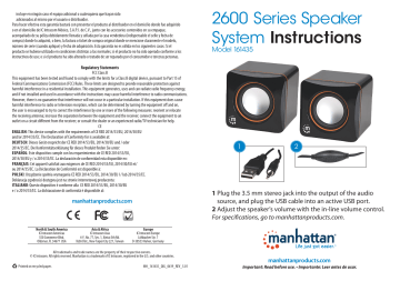 Manhattan 161435 2600 Series Speaker System Quick Instruction Guide | Manualzz