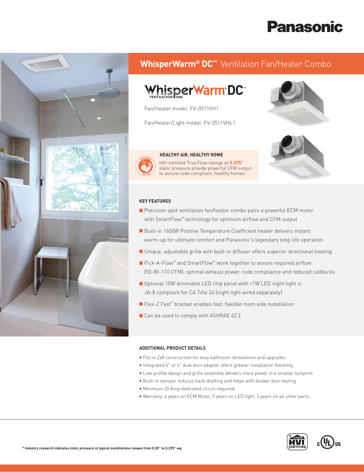 Panasonic FV-0511VH1 WhisperWarm DC Fan Heater 50-80-110CFM Manual |  Manualzz