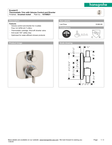 Hansgrohe 15708821 Brushed Nickel Lever Shower Handle Dimensions Guide