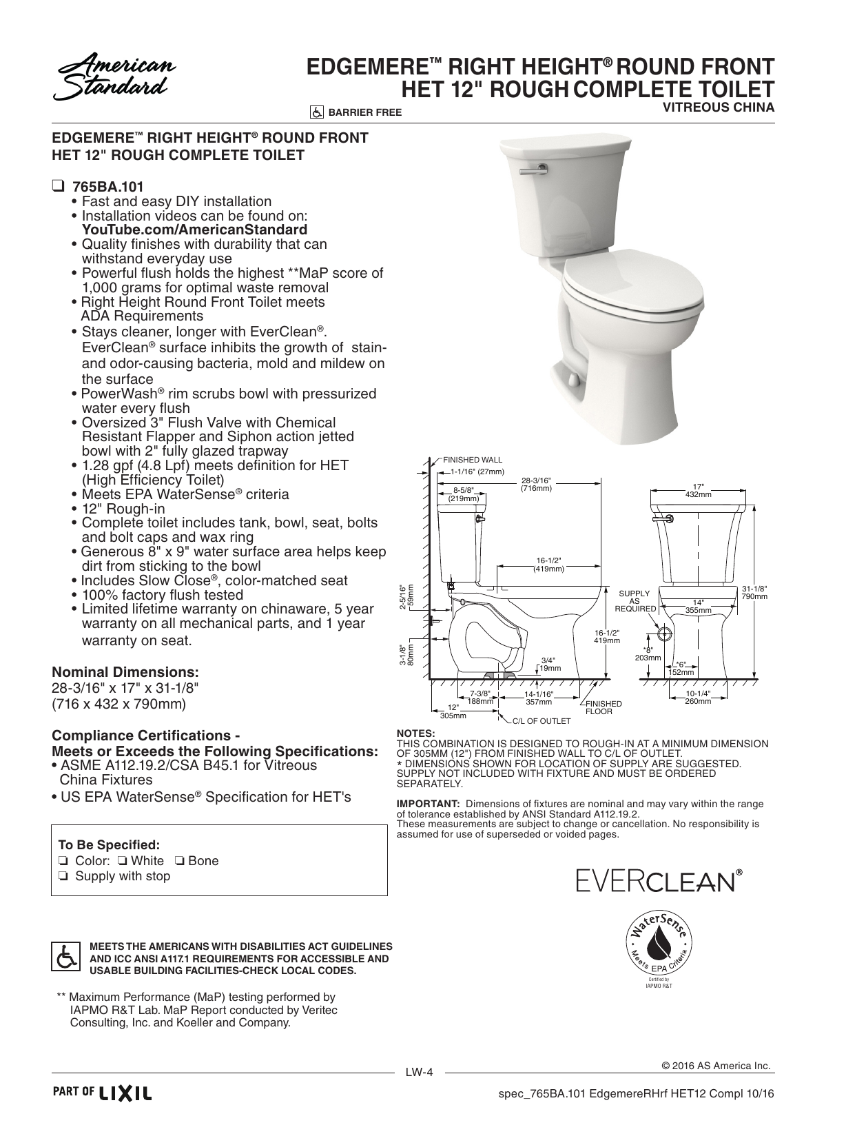 American Standard Champion Pro 211BA.104.021 Round Front Toilet - Bone