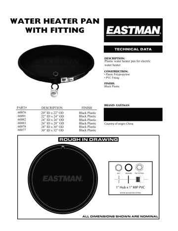 EASTMAN 60077 30-in x 33-in Plastic Water Heater Drain Pan Installation  Manual