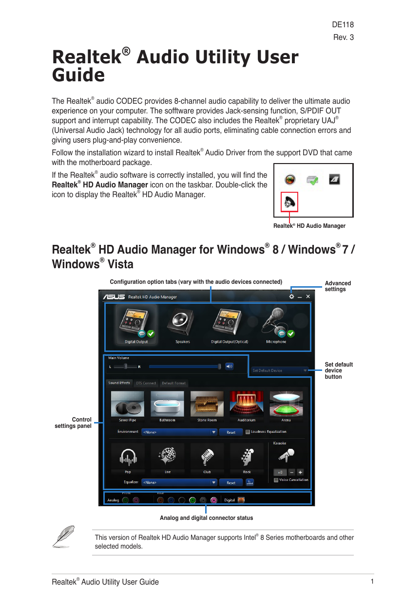 configure asus realtek audio manager to plug speakers into the motherboard