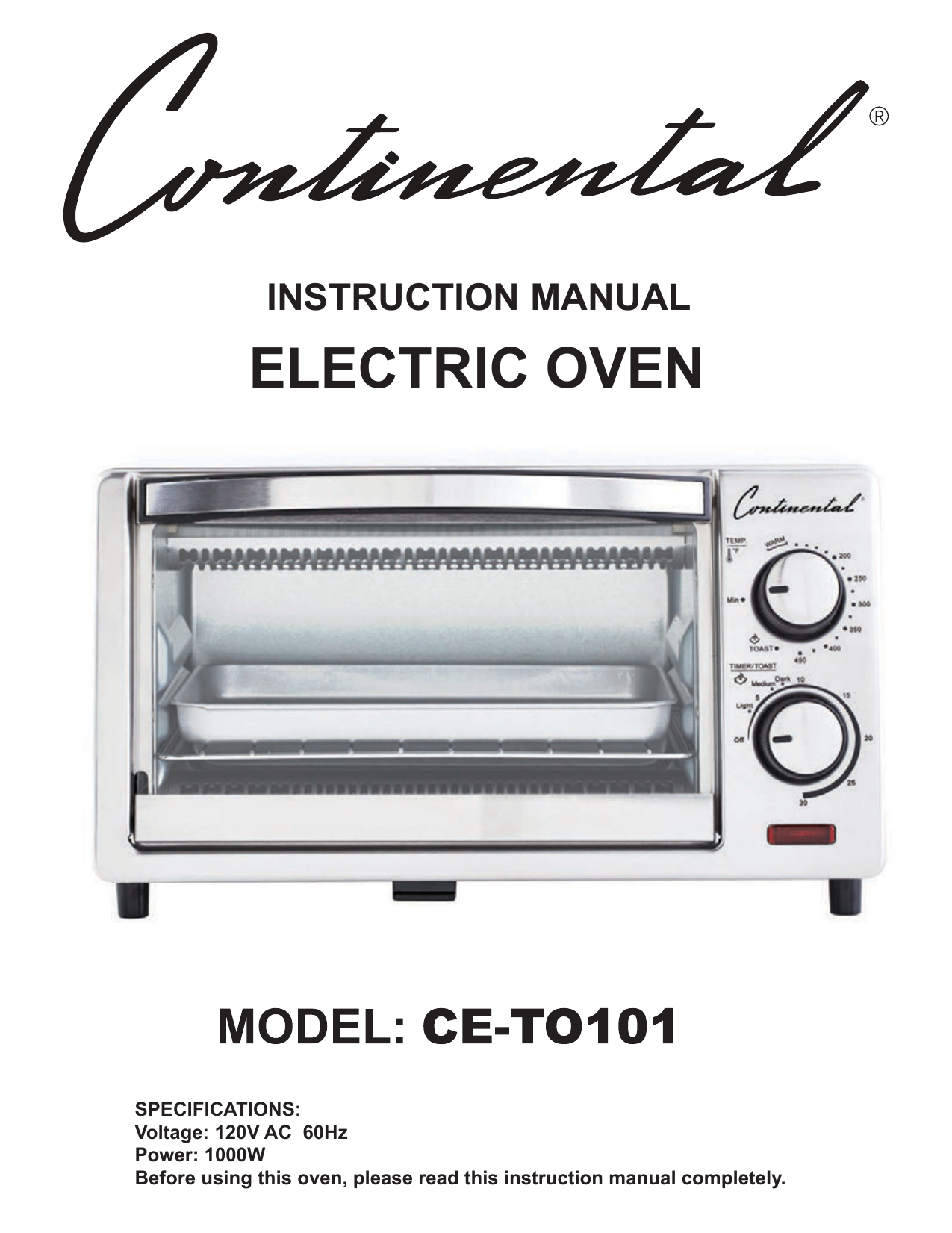 Continental CE-TO101 Instruction Manual | Manualzz