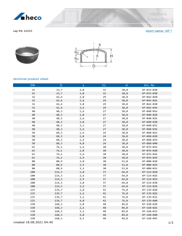 Heco KP.KP. cap EN 10253 Specification | Manualzz