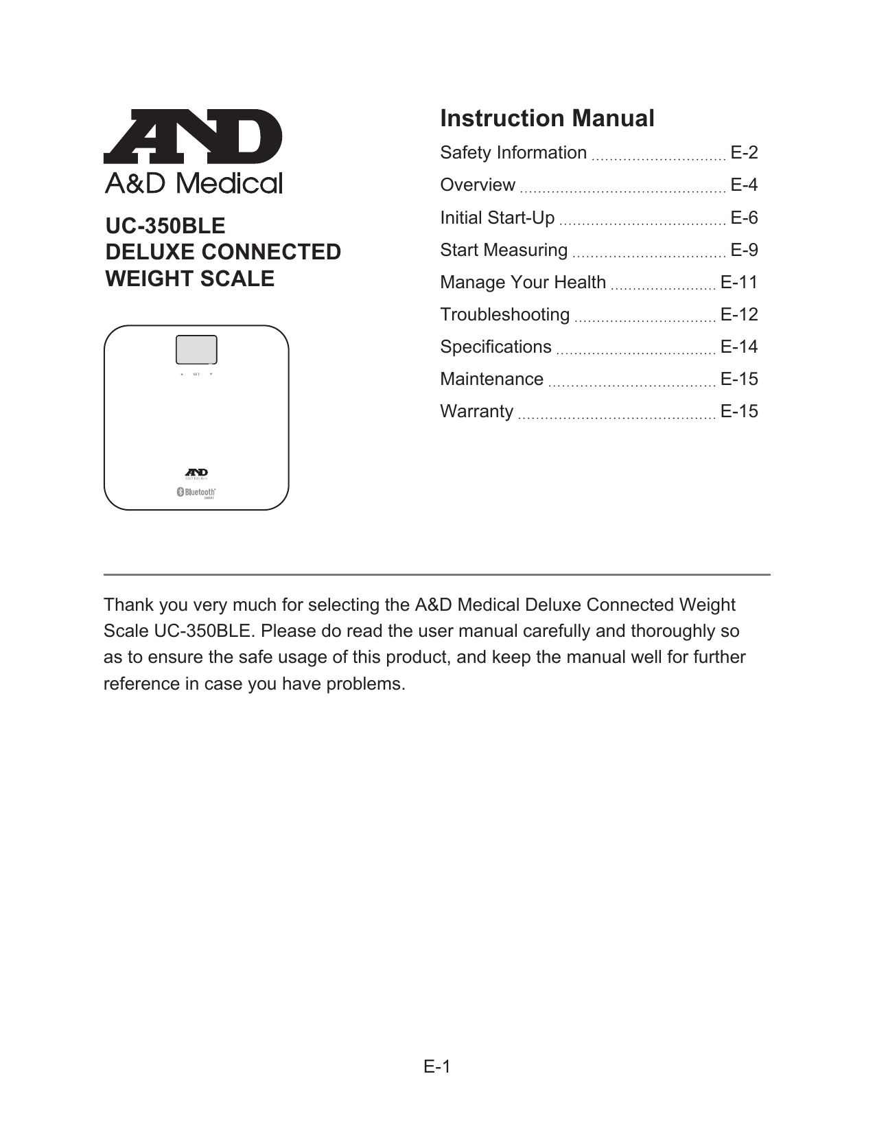 A&D Medical Essential Wireless Weight Scale (UC-350BLE)