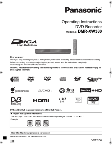 Panasonic DIGA DMR-XW380 Operating Instructions Manual | Manualzz