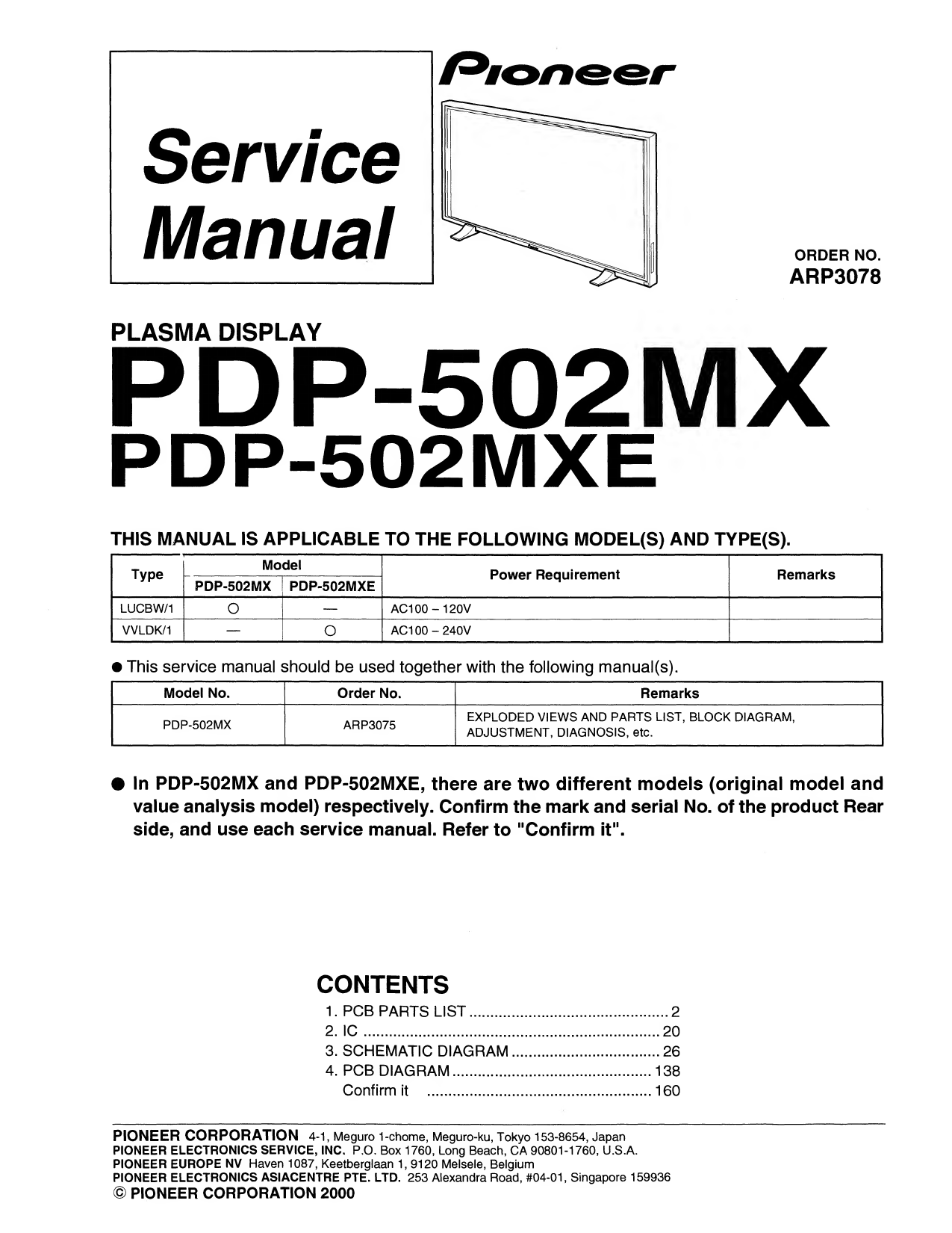 Pioneer PDP 502MX, PDP-502MXE Service Manual | Manualzz