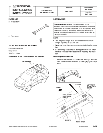 Honda 08L04-SZA-100 Installation Instructions | Manualzz