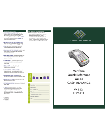 VeriFone VX 520 Series Quick Reference Manual | Manualzz