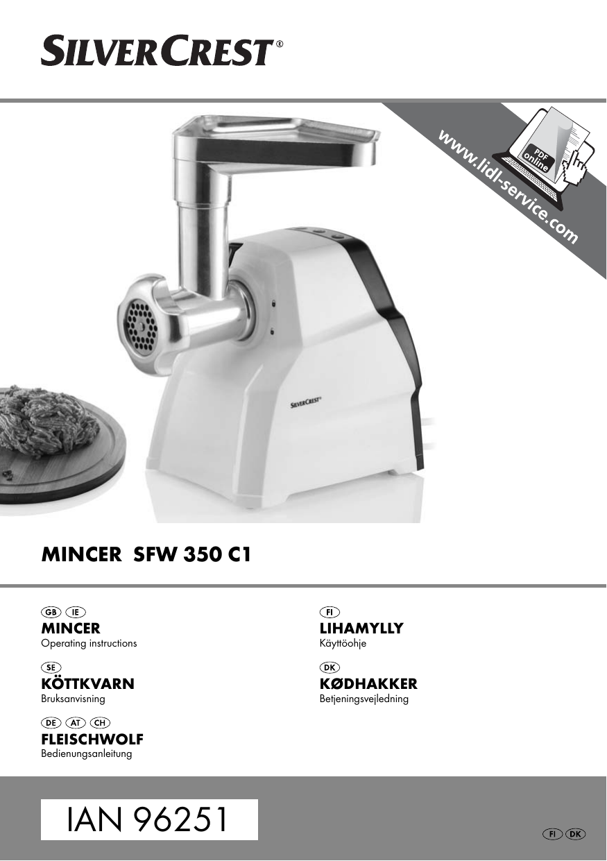SilverCrest SFW 350 C1 Mincer Manualzz | Operating Instructions