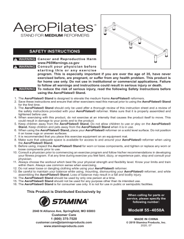 Stamina 55-4050A AeroPilates® Stand User Manual