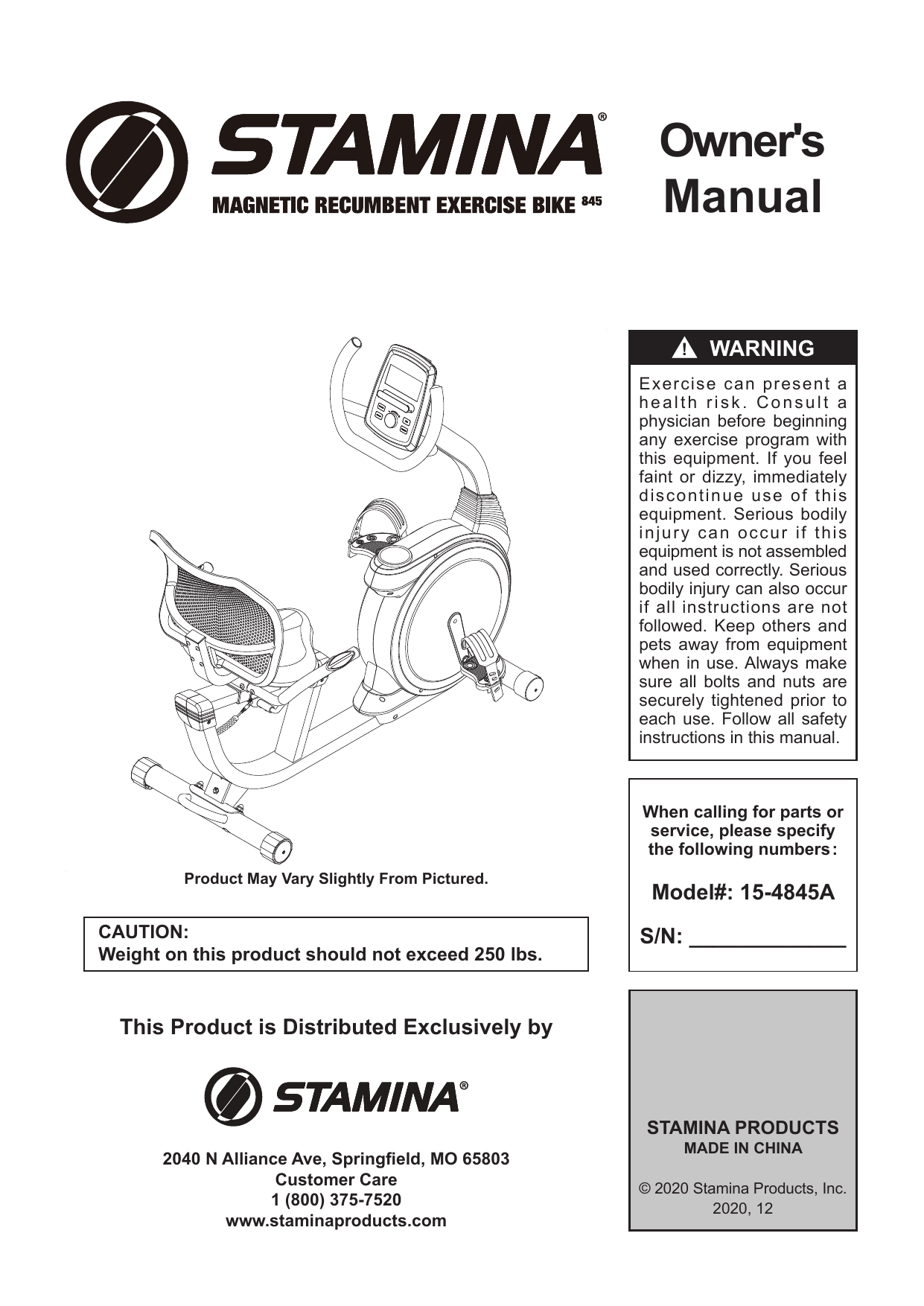 4845A Magnetic Recumbent Exercise Bike 