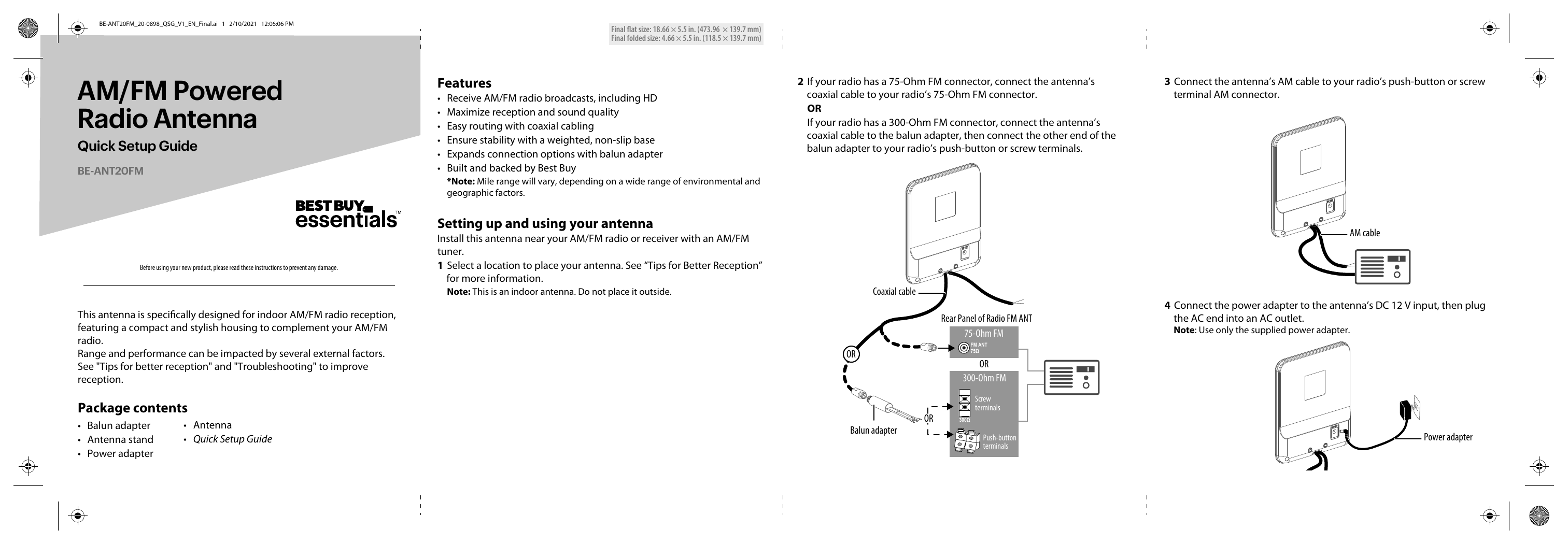 Insignia BE-ANT20FM Best Buy essentials - AM/FM Amplified Indoor Radio  Antenna Quick Setup Guide