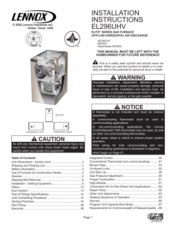 Lennox EL296UHV Series Units Installation Instructions | Manualzz