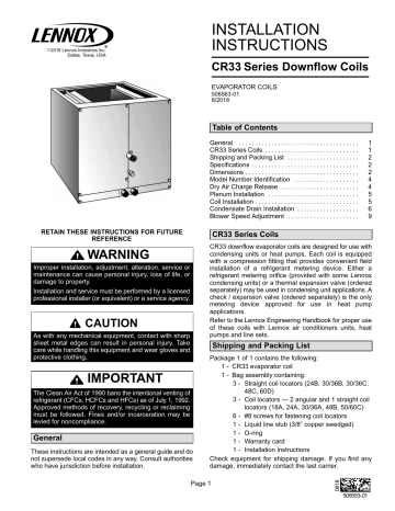 Lennox CR33 Series Coils Installation Instructions | Manualzz