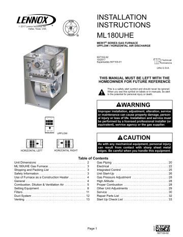 Lennox ML180E Furnace Installation Manual | Manualzz