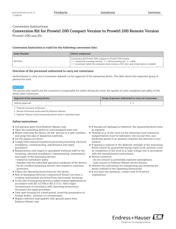 Endres+Hauser Conversion Kit for Prowirl 200 Version Mounting