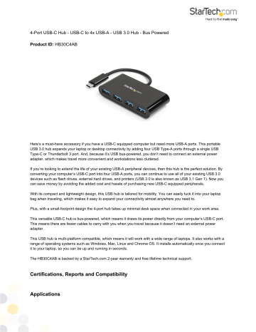 StarTech.com HB30C4AB 4-Port USB-C Hub Datasheet | Manualzz