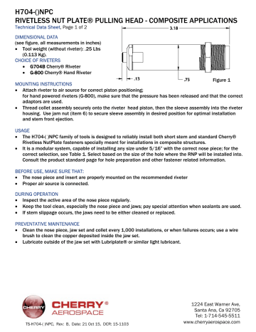 Cherry Aerospace H704-( )NPC Rivetless Nut Plate Pulling Head ...
