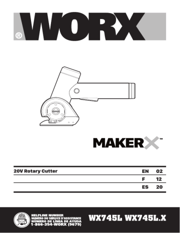 WORX WX745L.9 20V MAKERX ZipSnip Mini Rotary Cutter Owner s Manual