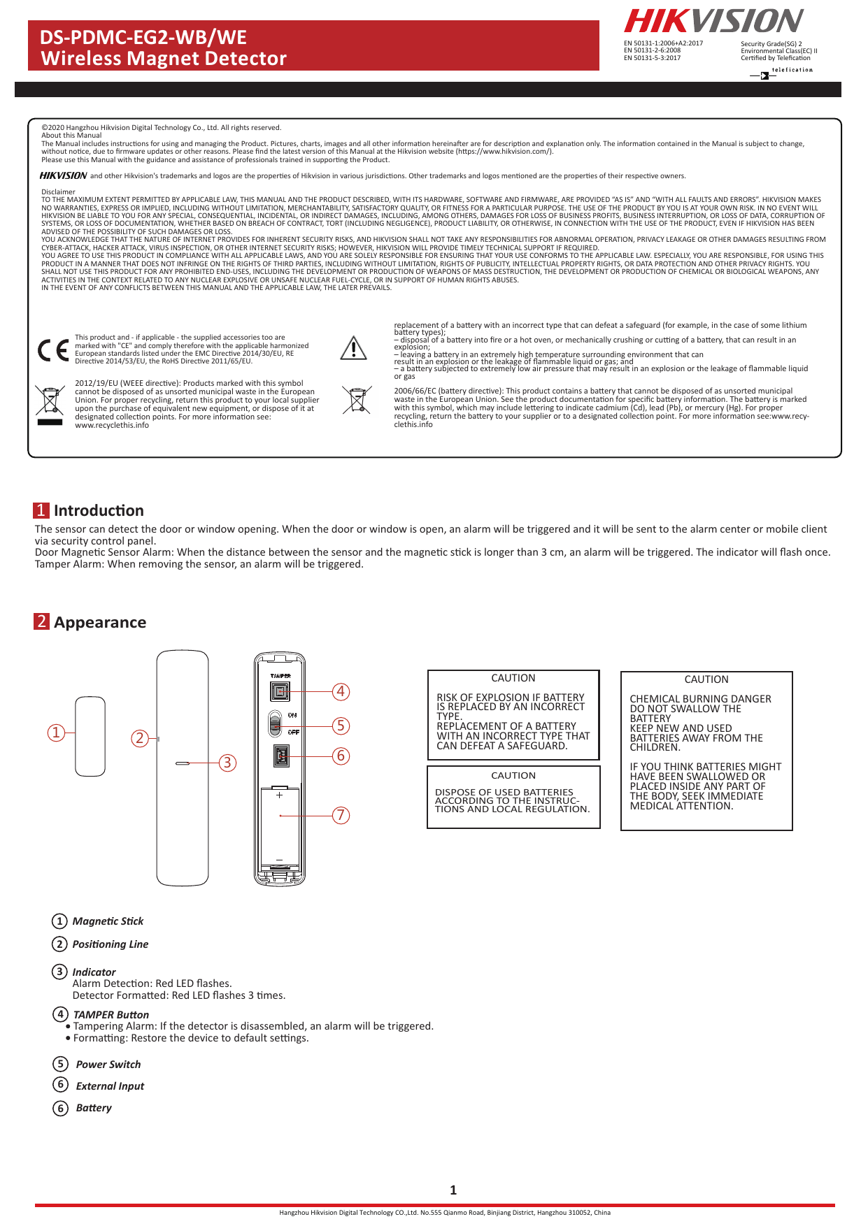 Hikvision AX Pro DS-PDMC-eg2-WB магнитоконтактный датчик беспроводной.