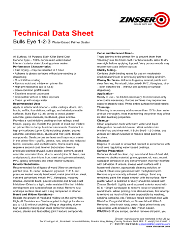 Zinsser Bulls Eye® 1-2-3 Technical Data Sheet | Manualzz