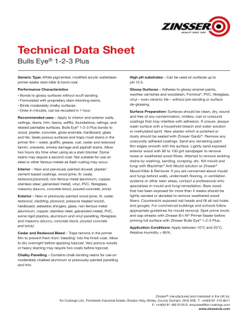 Zinsser Bulls Eye® 1-2-3 Plus Technical Data Sheet | Manualzz