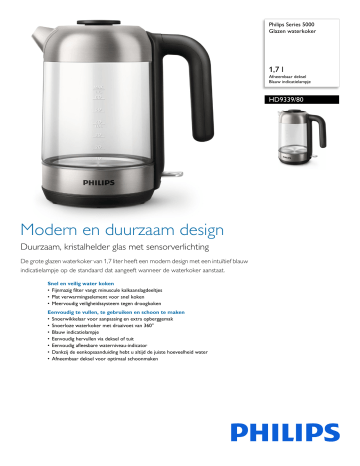 Philips HD9339/80 Series 5000 Glazen waterkoker Productdataset | Manualzz