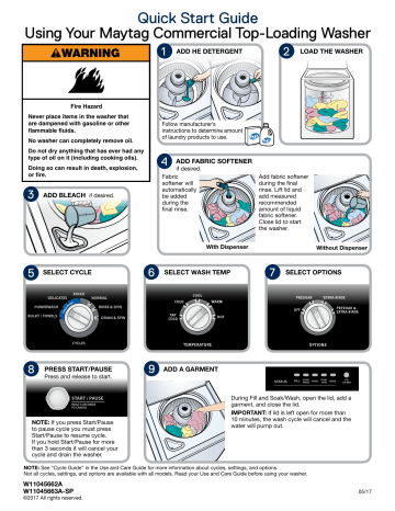 Maytag MVWP575GW 27 Inch Top Load Washer Quick Start Guide | Manualzz