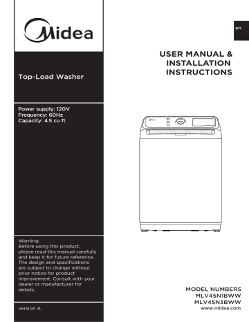 Midea MLV45N1BWW 27 Inch Top Load Washer Owner's Manual | Manualzz