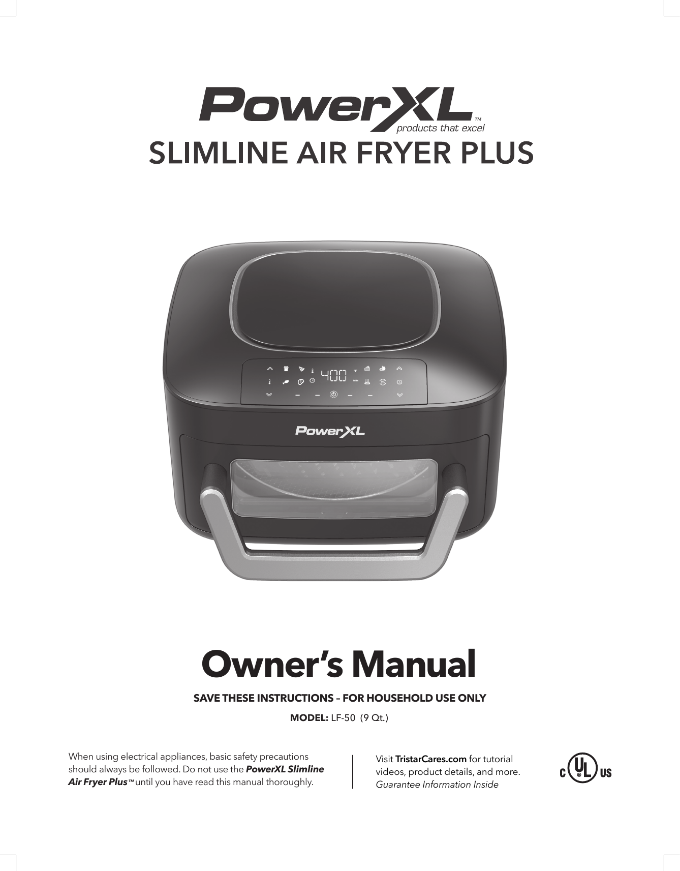 PowerXL 9-Quart Black LED Slimline Air Fryer Plus