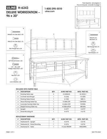 ULINE H-6343 Deluxe Workstation 96 X 30″ Installation Guide | Manualzz