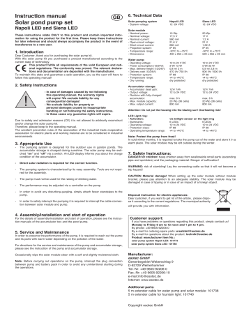 Esotec 101774 Solar Teichpumpenset Napoli LED Instructions | Manualzz