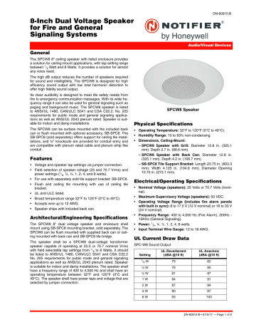 Notifier L-Series 8-Inch Dual Voltage Speaker Data Sheet | Manualzz