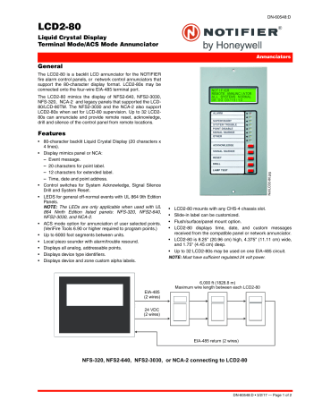 Notifier LCD2-80 Data Sheet | Manualzz